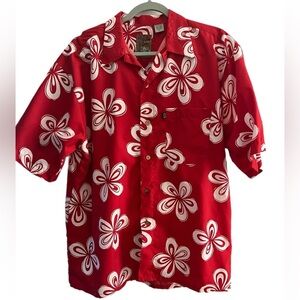 Pineapple Connection Men’s Hawaiian Button Up Shirt Size Medium Red/white